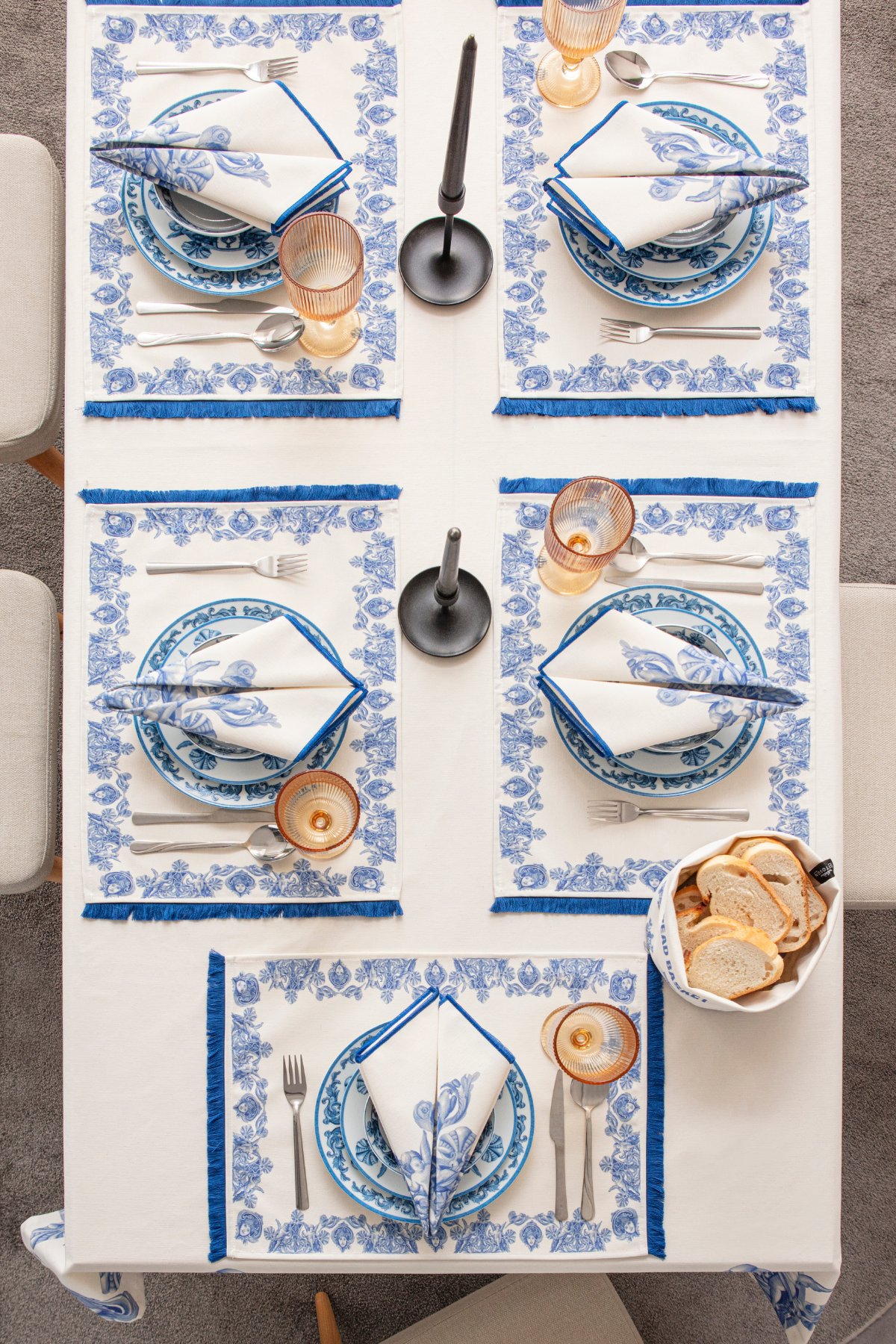 Azure Blue, Duck Keten Amerikan Servis, 6 Kişilik, 6'lı Amerikan servis 40x50