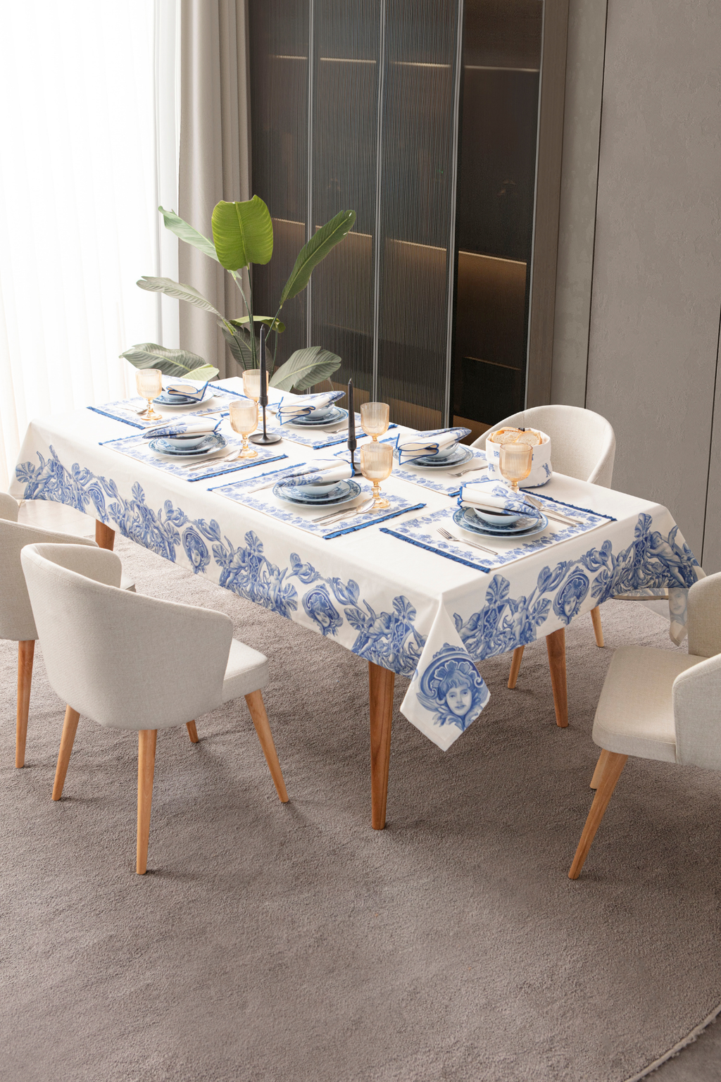 Azure Blue, Yemek Masası, Mutfak Masası Takımı, Masa Örtüsü,Runner,6 Amerikan Servis, 6 Kumaş Peçete