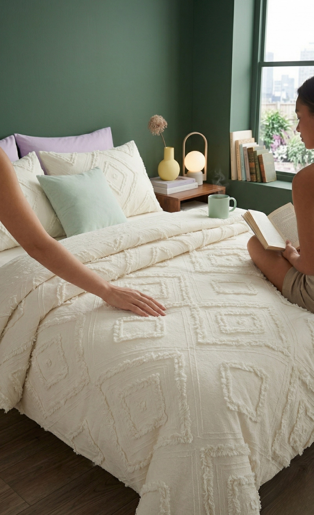 İskandinav Çift Kişilik 3 Parça Yatak Örtüsü Ekru