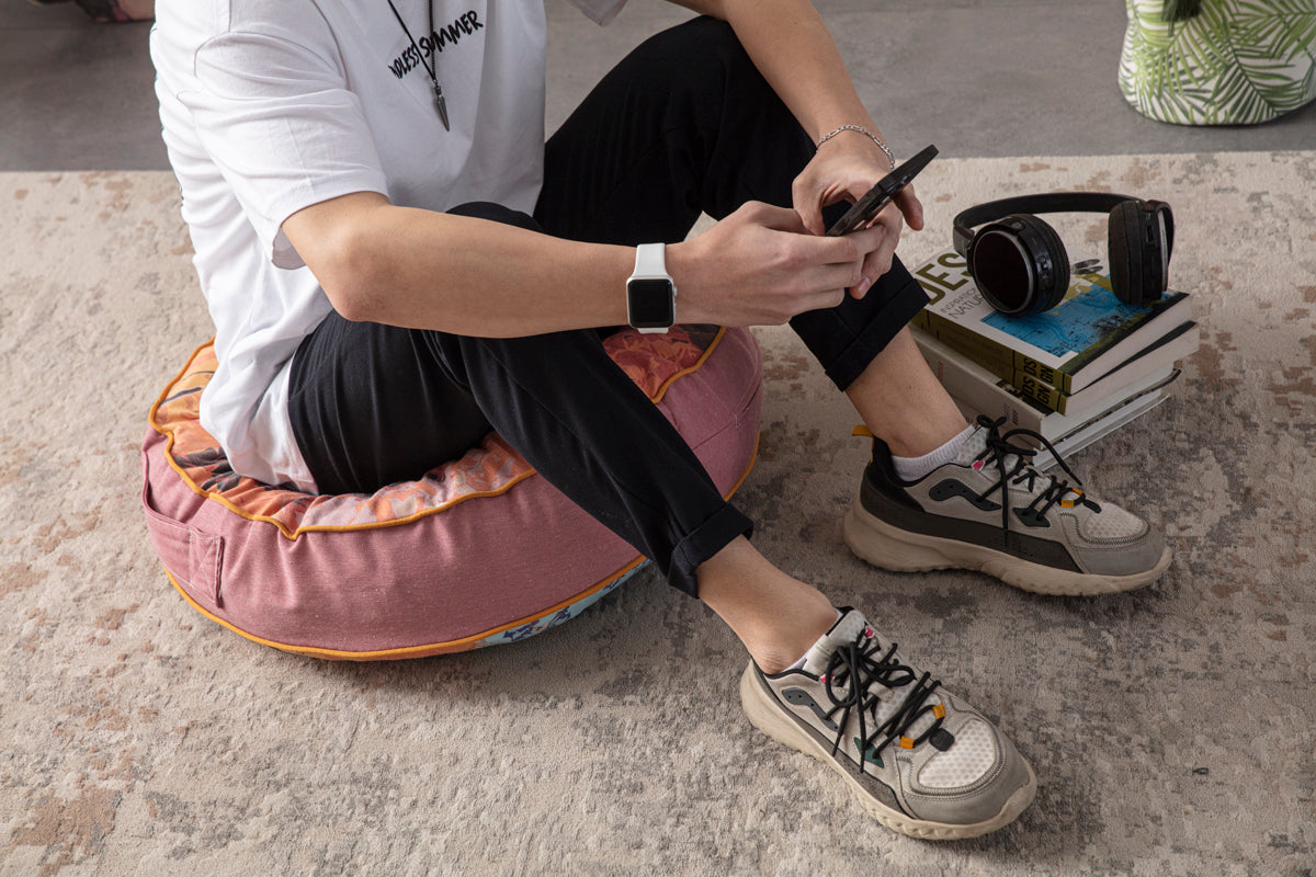 Yuvarlak Dekoratif Bahçe Minderi, Taşınabilir Balkon Pufu, 60x60cm, Portre Desenli