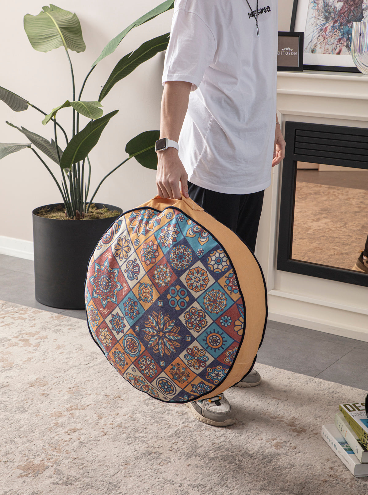 Yuvarlak Dekoratif Bahçe Minderi, Taşınabilir Balkon Pufu, 60x60cm, Çok Renk