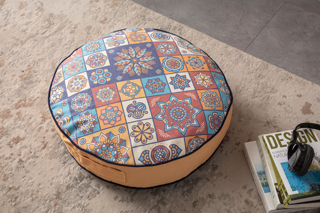 Yuvarlak Dekoratif Bahçe Minderi, Taşınabilir Balkon Pufu, 60x60cm, Çok Renk
