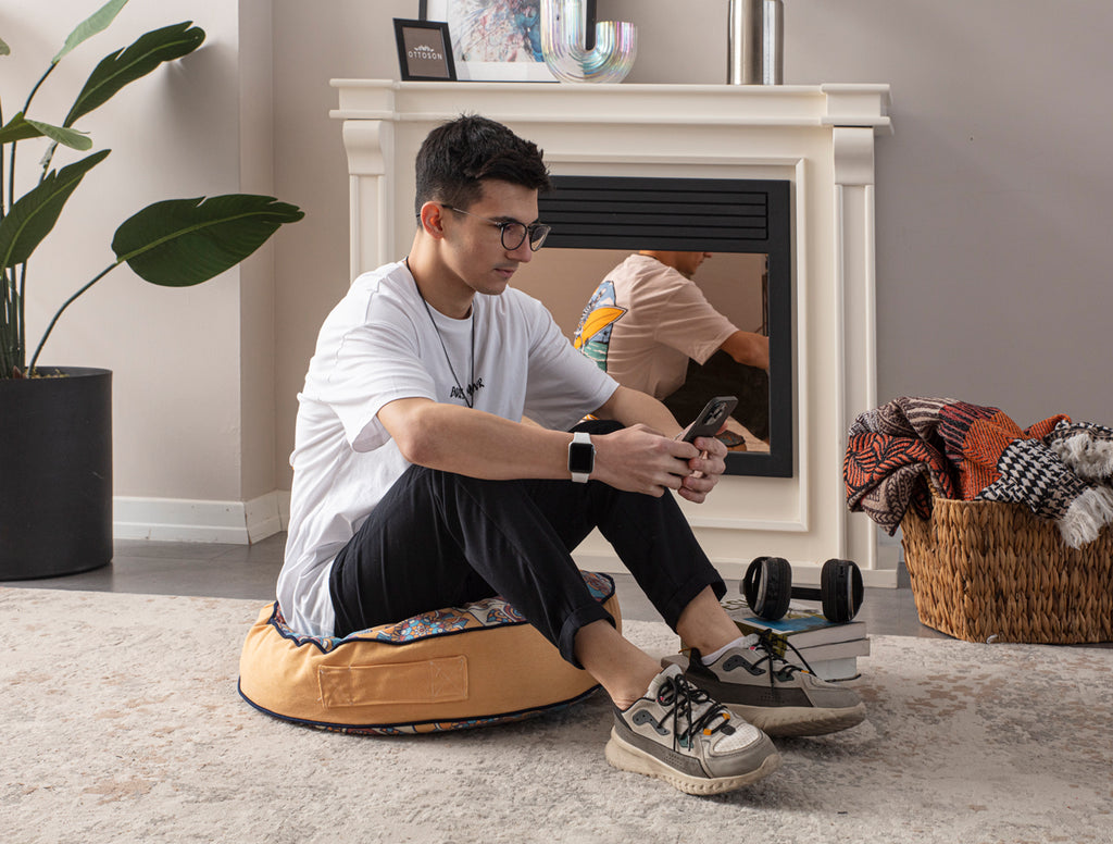 Yuvarlak Dekoratif Bahçe Minderi, Taşınabilir Balkon Pufu, 60x60cm, Çok Renk