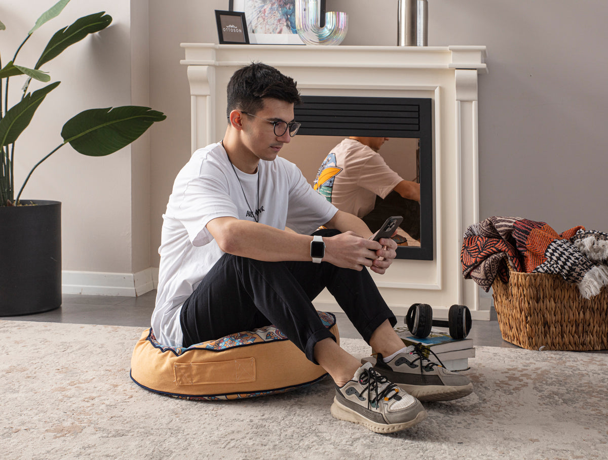 Yuvarlak Dekoratif Bahçe Minderi, Taşınabilir Balkon Pufu, 60x60cm, Çok Renk