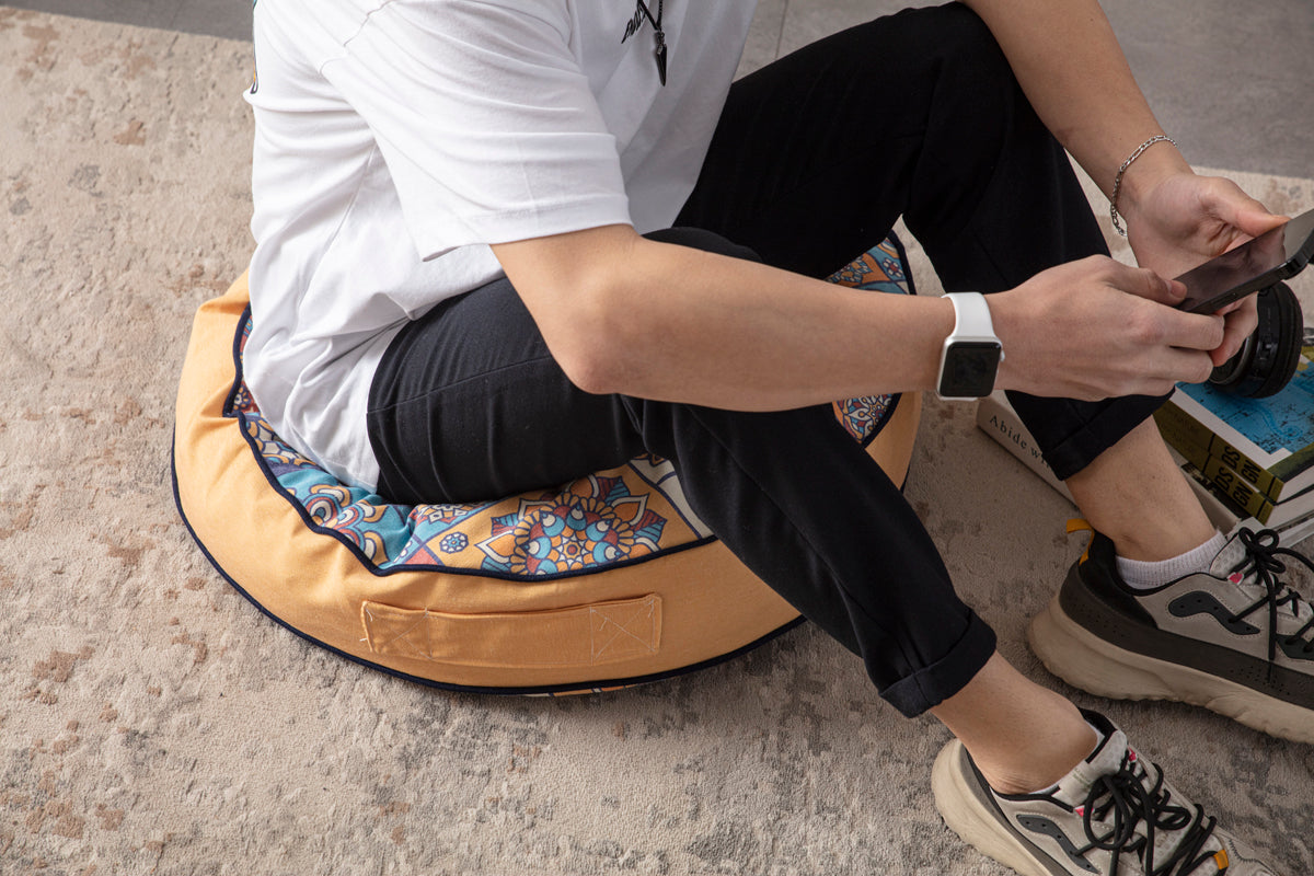 Yuvarlak Dekoratif Bahçe Minderi, Taşınabilir Balkon Pufu, 60x60cm, Çok Renk