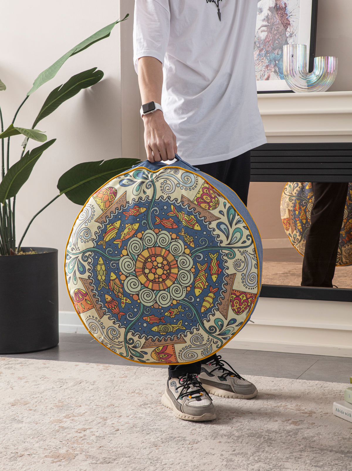 Yuvarlak Dekoratif Bahçe Minderi, Taşınabilir Balkon Pufu, 60x60cm, Meditasyon Minderi