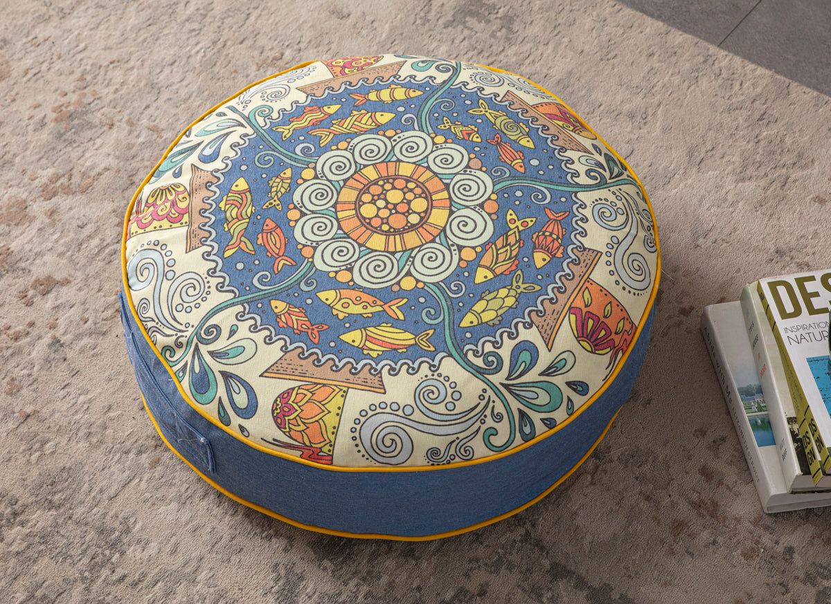 Yuvarlak Dekoratif Bahçe Minderi, Taşınabilir Balkon Pufu, 60x60cm, Meditasyon Minderi