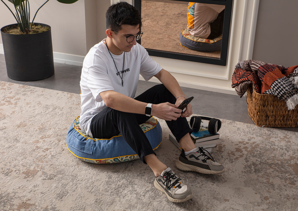 Yuvarlak Dekoratif Bahçe Minderi, Taşınabilir Balkon Pufu, 60x60cm, Meditasyon Minderi