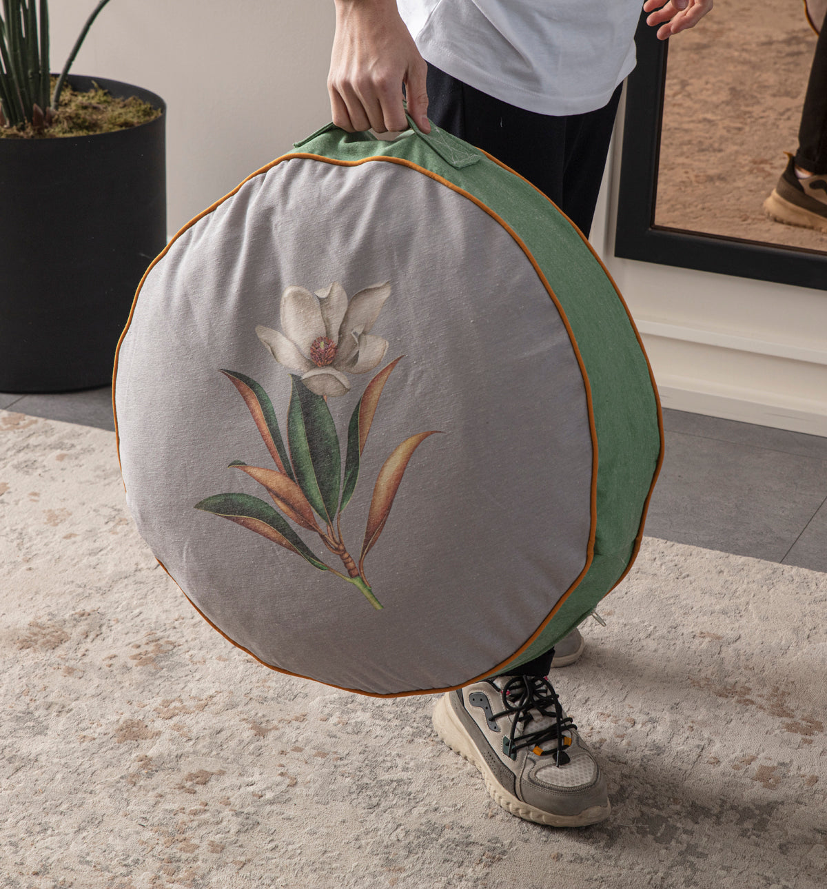 Yuvarlak Dekoratif Bahçe Minderi, Taşınabilir Balkon Pufu, 60x60cm,