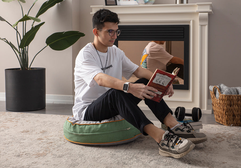 Yuvarlak Dekoratif Bahçe Minderi, Taşınabilir Balkon Pufu, 60x60cm,