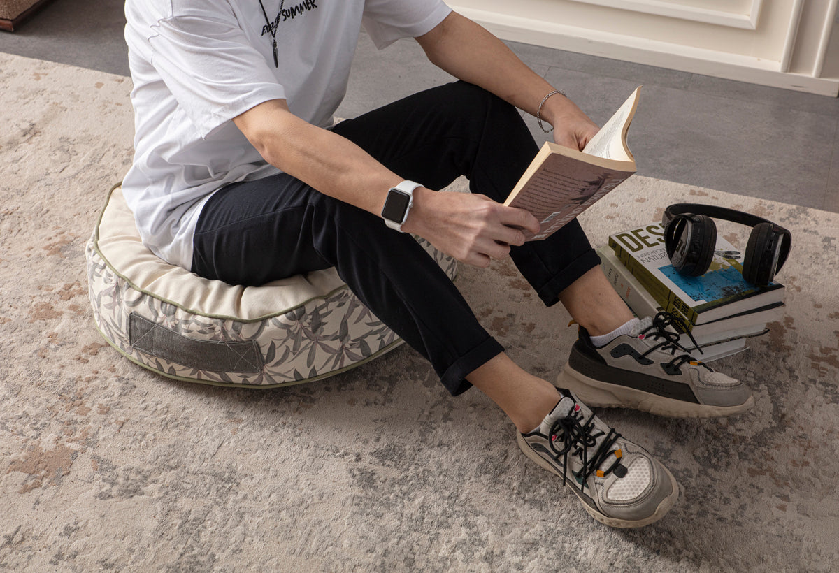 Yuvarlak Dekoratif Bahçe Minderi, Taşınabilir Balkon Pufu, 60x60cm,