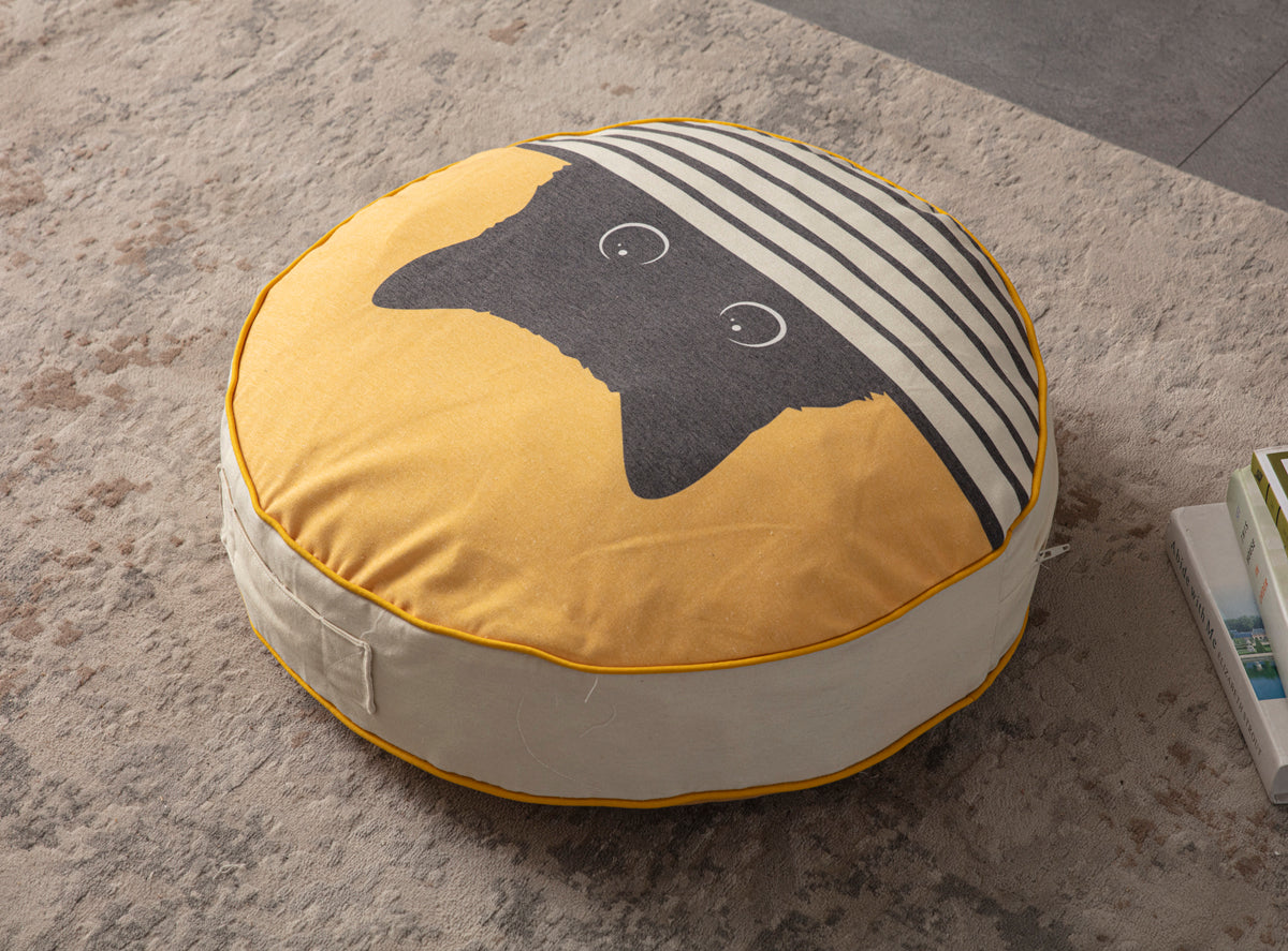 Yuvarlak Dekoratif Bahçe Minderi, Taşınabilir Balkon Pufu, 60x60cm, Kedi Minderi, Kedi Evi