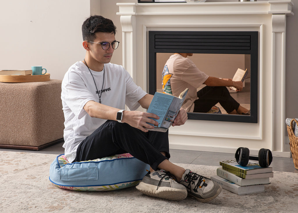 Yuvarlak Dekoratif Bahçe Minderi, Taşınabilir Balkon Pufu, 60x60cm, Renkli Çiçek