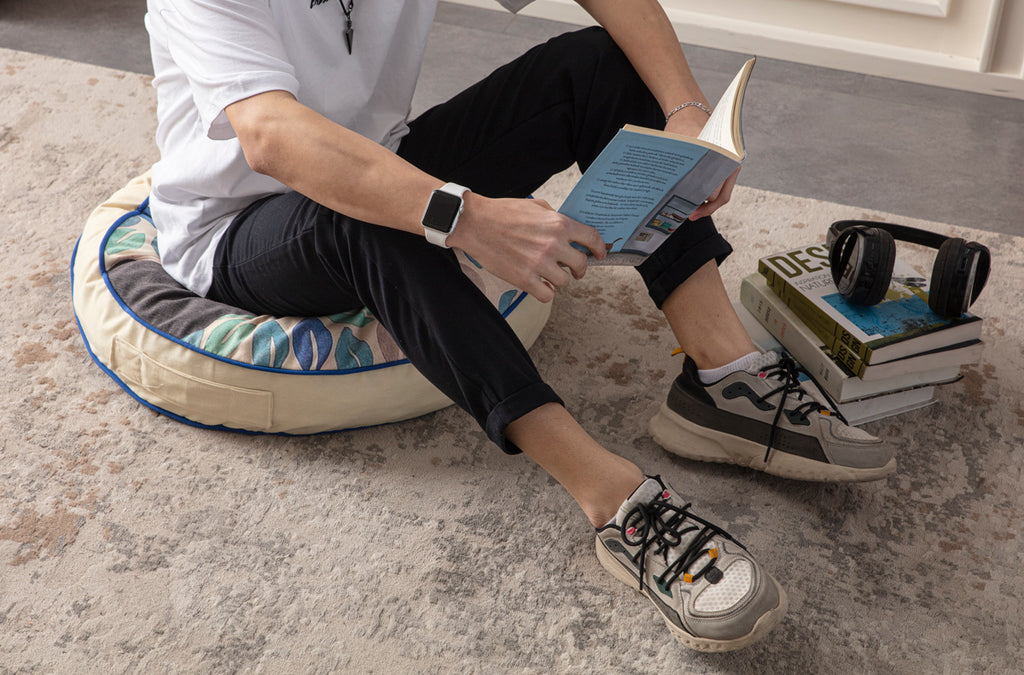 Yuvarlak Dekoratif Bahçe Minderi, Taşınabilir Balkon Pufu, 60x60cm, Mavi Deniz Kızı