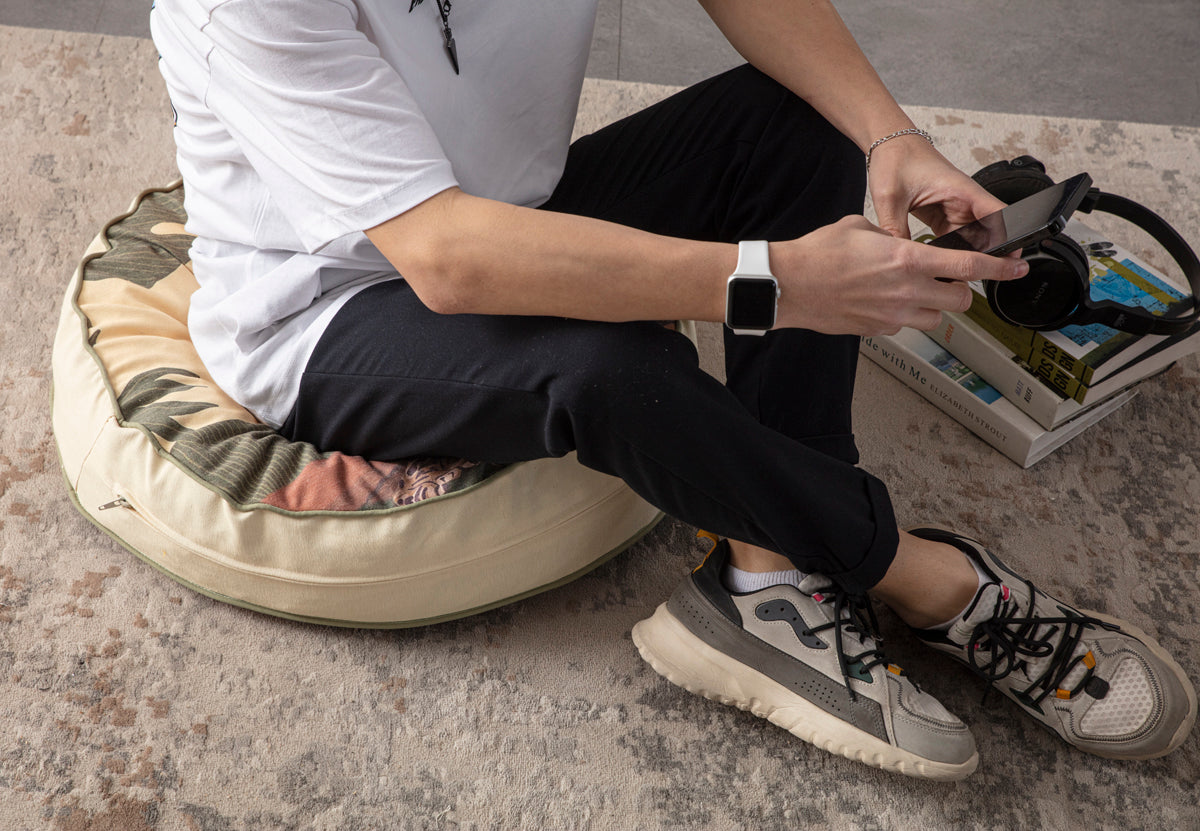 Yuvarlak Dekoratif Bahçe Minderi, Taşınabilir Balkon Pufu, 60x60cm, Porte