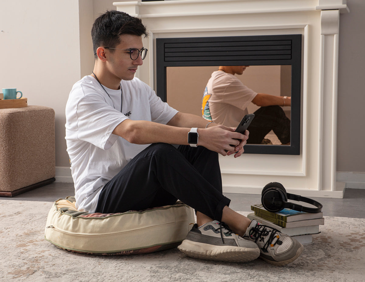 Yuvarlak Dekoratif Bahçe Minderi, Taşınabilir Balkon Pufu, 60x60cm, Porte