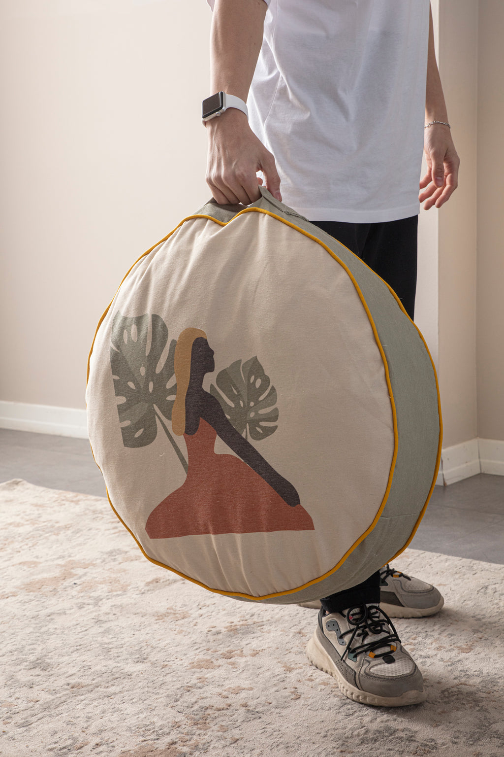 Yuvarlak Dekoratif Bahçe Minderi, Taşınabilir Balkon Pufu, 60x60cm, Eko