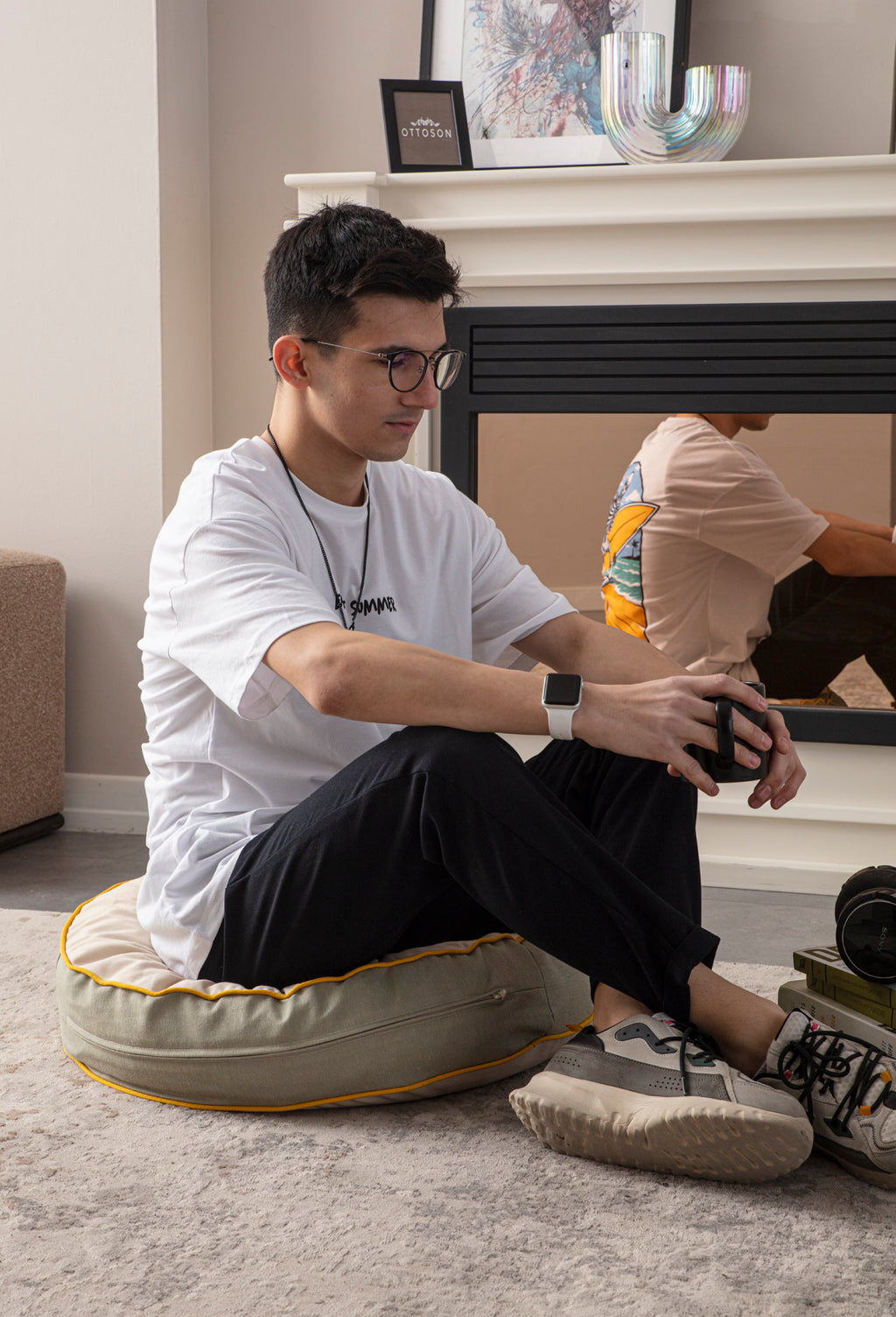 Yuvarlak Dekoratif Bahçe Minderi, Taşınabilir Balkon Pufu, 60x60cm, Eko