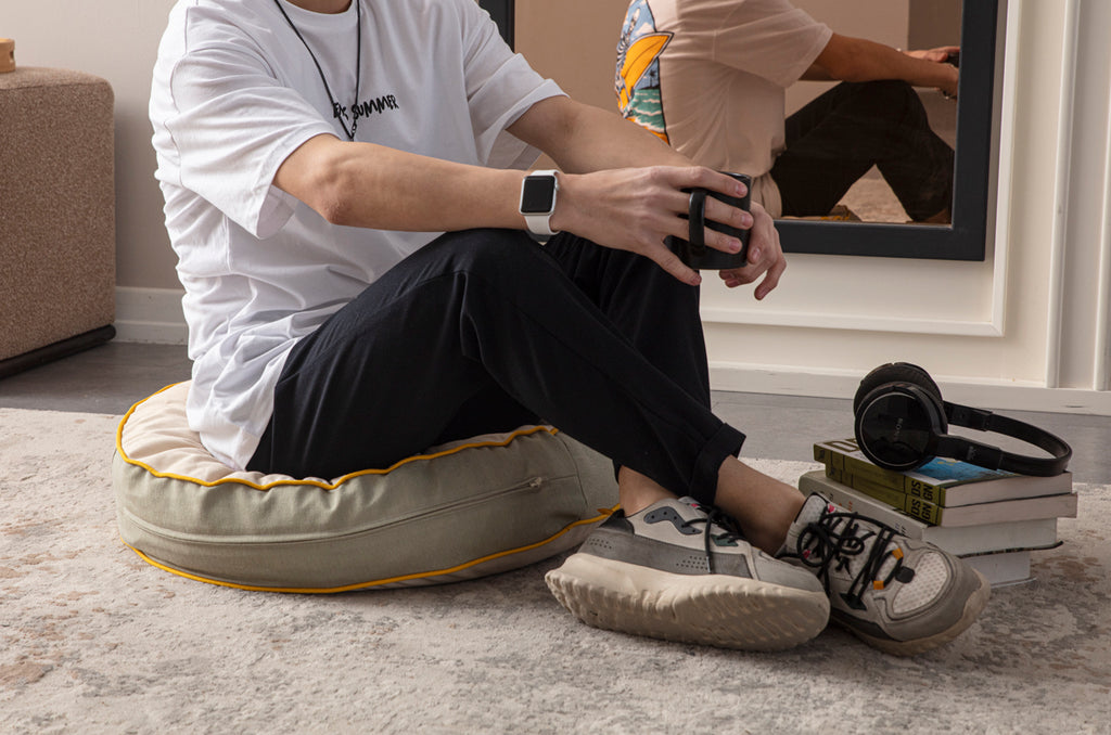 Yuvarlak Dekoratif Bahçe Minderi, Taşınabilir Balkon Pufu, 60x60cm, Eko