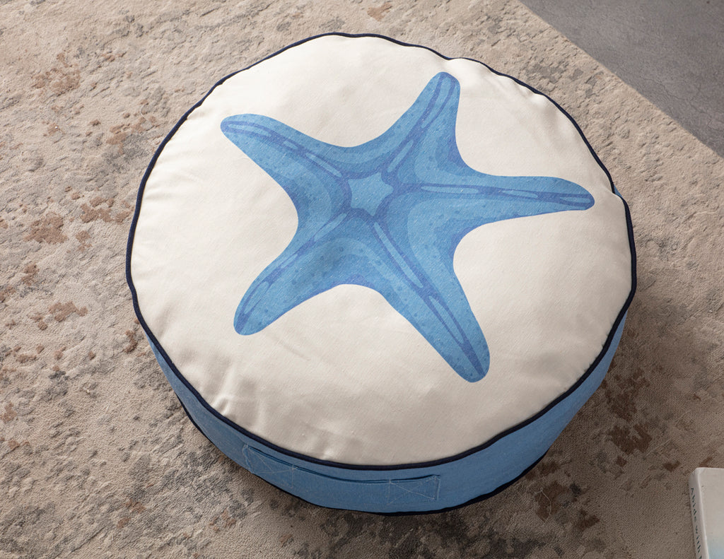 Yuvarlak Dekoratif Bahçe Minderi, Taşınabilir Balkon Pufu, 60x60cm, Deniz Yıldızı
