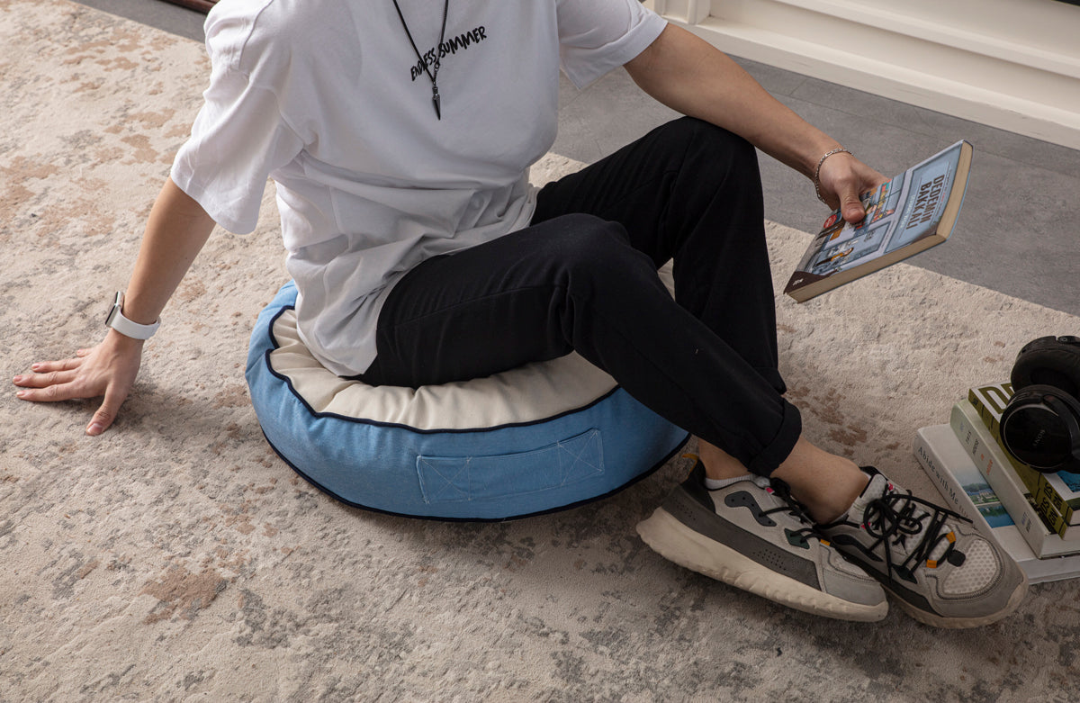 Yuvarlak Dekoratif Bahçe Minderi, Taşınabilir Balkon Pufu, 60x60cm, Deniz Yıldızı