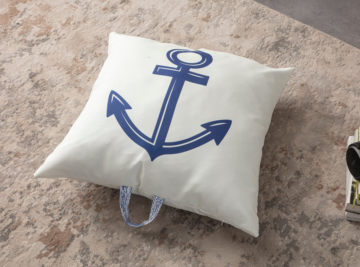 Kare Yer Minderi Aynasız, Dekoratif Puf Minder Kare, Taşınabilir Yastık, Çapa Desenli