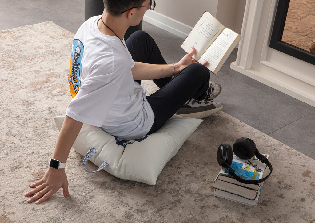 Kare Yer Minderi Aynasız, Dekoratif Puf Minder Kare, Taşınabilir Yastık, Çapa Desenli