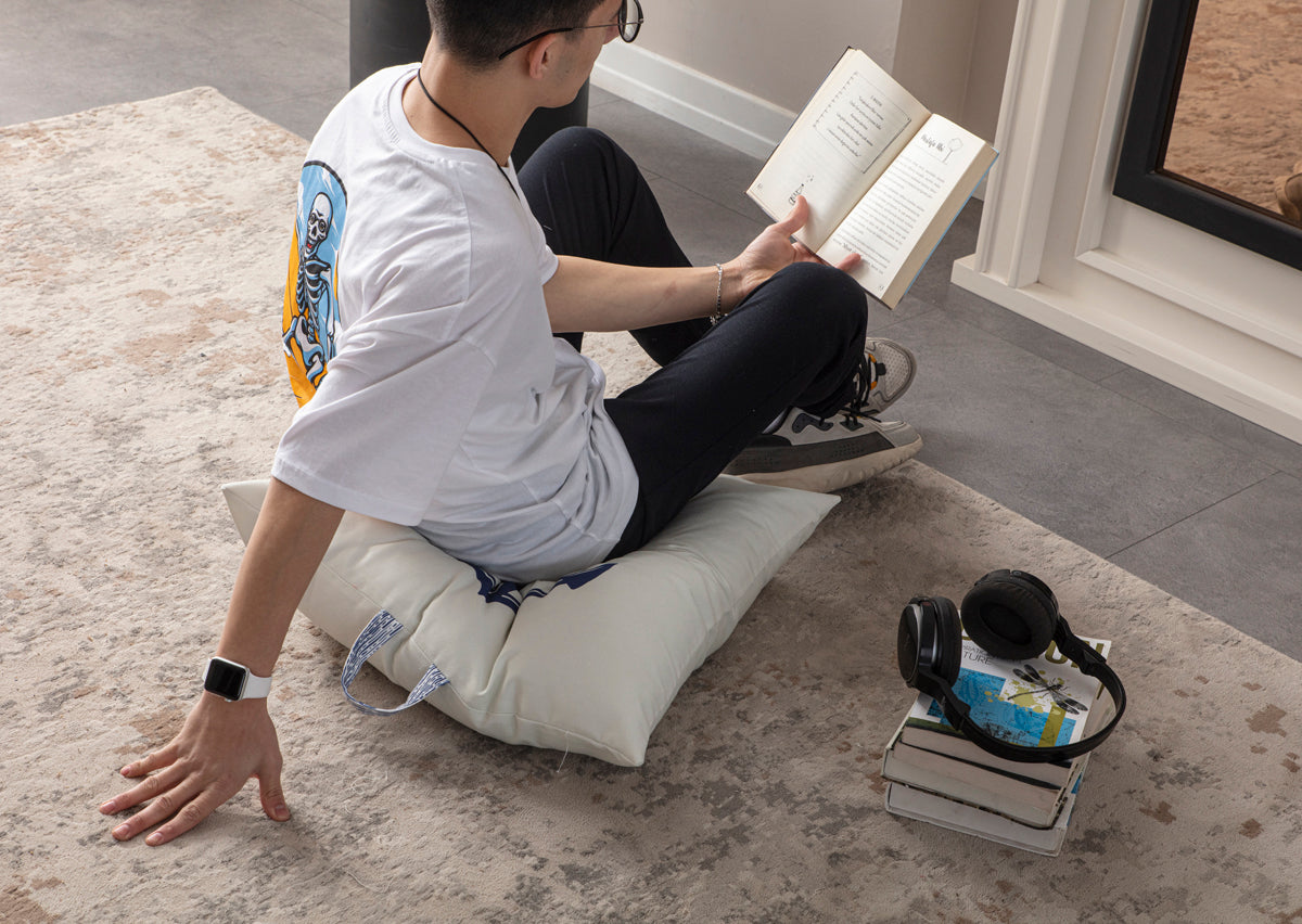 Kare Yer Minderi Aynasız, Dekoratif Puf Minder Kare, Taşınabilir Yastık, Çapa Desenli