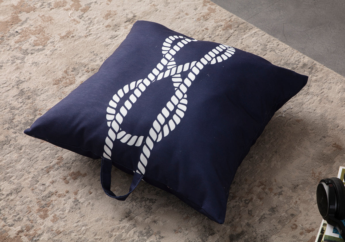 Kare Yer Minderi Aynasız, Dekoratif Puf Minder Kare, Taşınabilir Yastık, Mavi Çapa Desenli