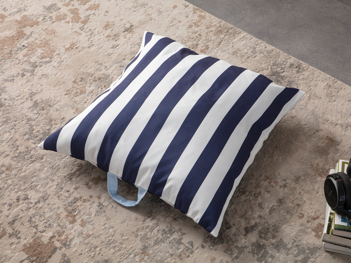 Kare Yer Minderi Aynasız, Dekoratif Puf Minder Kare, Taşınabilir Yastık, Mavi Çizgili