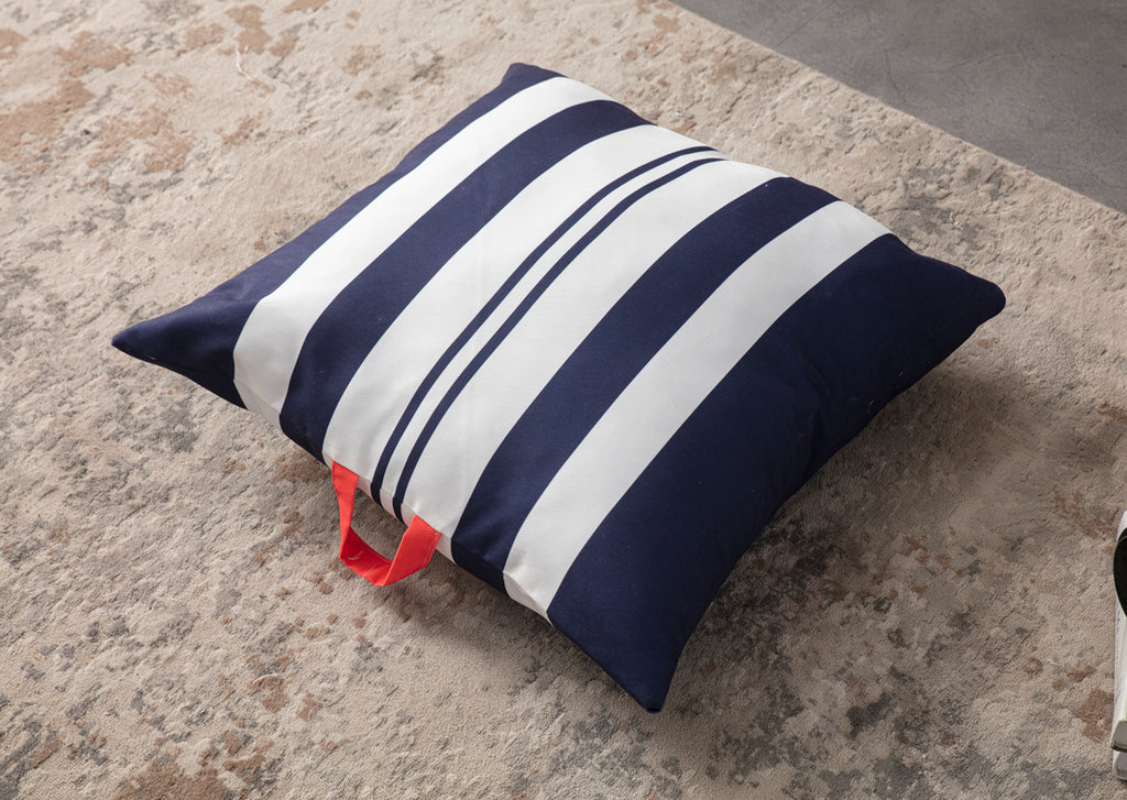 Kare Yer Minderi Aynasız, Dekoratif Puf Minder Kare, Taşınabilir Yastık, Çizgili Mavi Renk