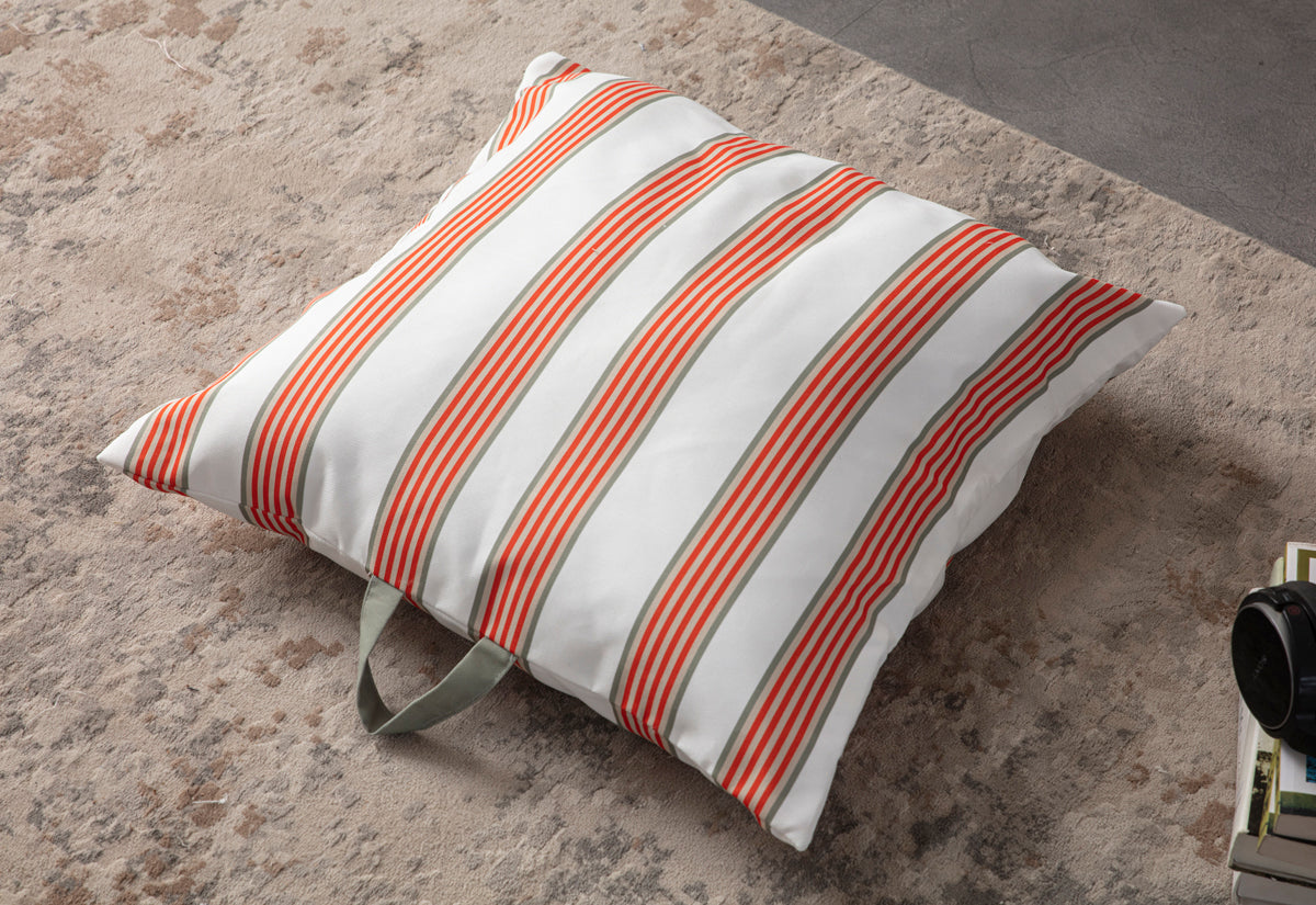 Kare Yer Minderi Aynasız, Dekoratif Puf Minder Kare, Taşınabilir Yastık, Turuncu Çizgili