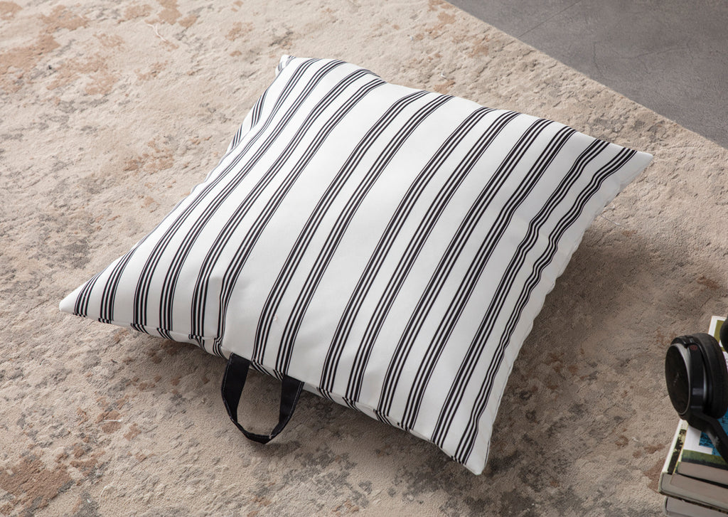 Kare Yer Minderi Aynasız, Dekoratif Puf Minder Kare, Taşınabilir Yastık, Gri Çizgili
