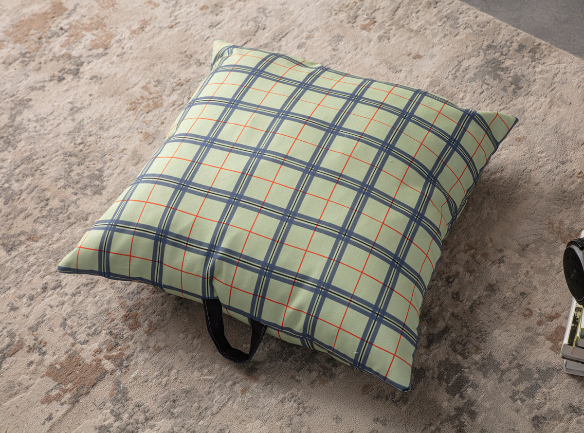 Kare Yer Minderi Aynasız, Dekoratif Puf Minder Kare, Taşınabilir Yastık, Yeşil Ekoseli