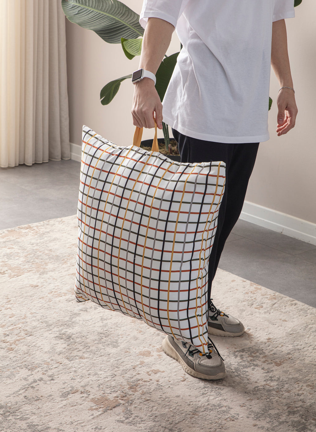 Kare Yer Minderi Aynasız, Dekoratif Puf Minder Kare, Taşınabilir Yastık, Geometrik