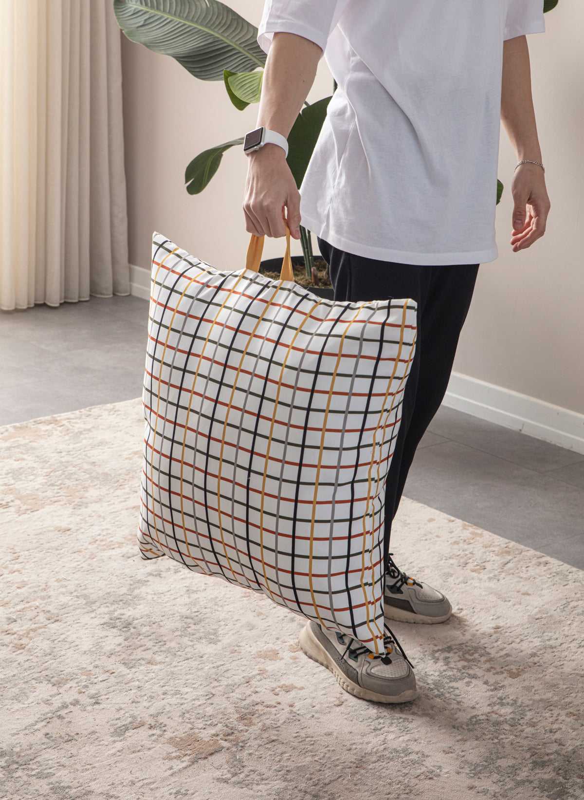 Kare Yer Minderi Aynasız, Dekoratif Puf Minder Kare, Taşınabilir Yastık, Geometrik