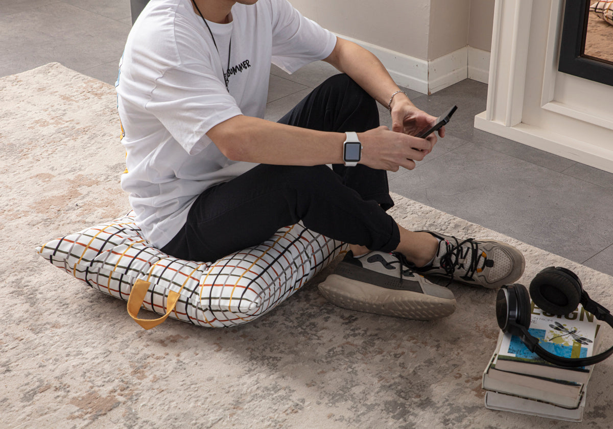 Kare Yer Minderi Aynasız, Dekoratif Puf Minder Kare, Taşınabilir Yastık, Geometrik