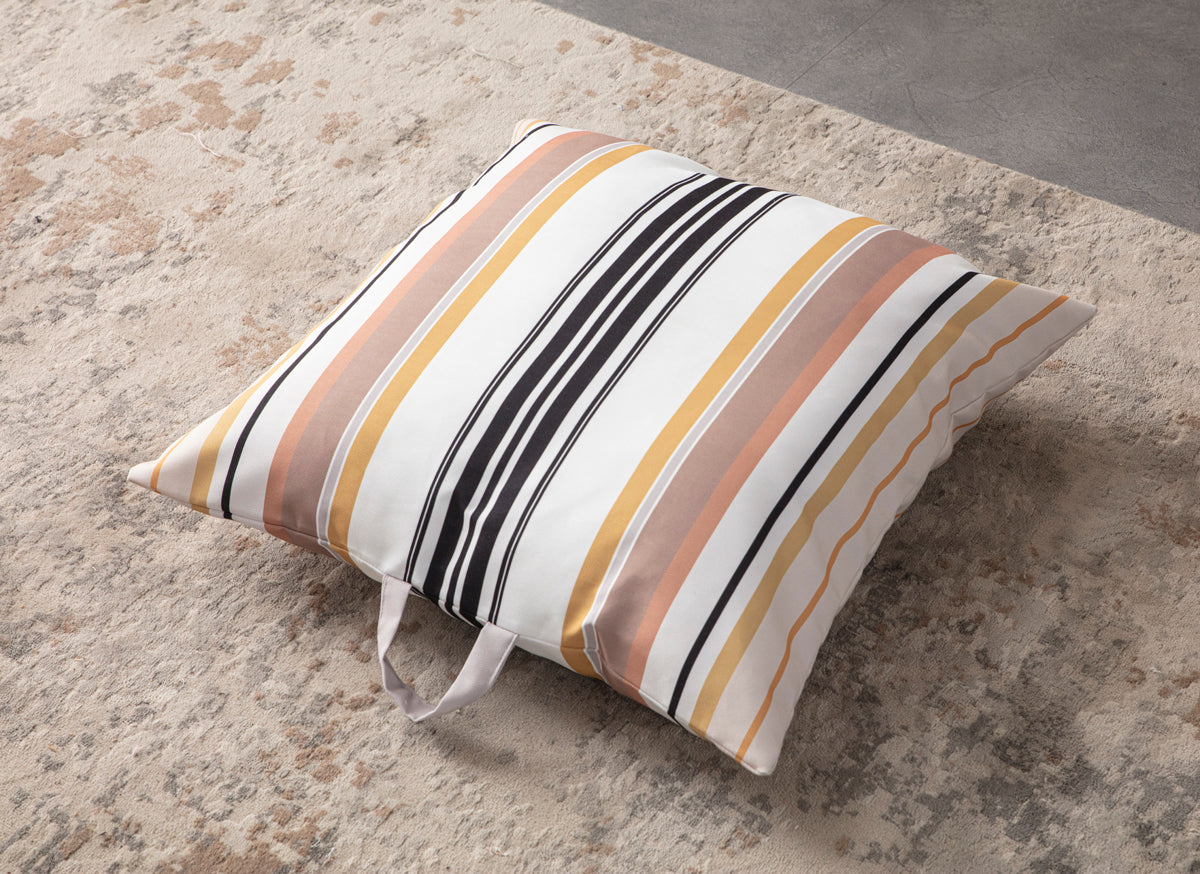 Kare Yer Minderi Aynasız, Dekoratif Puf Minder Kare, Taşınabilir Yastık, Çizgili