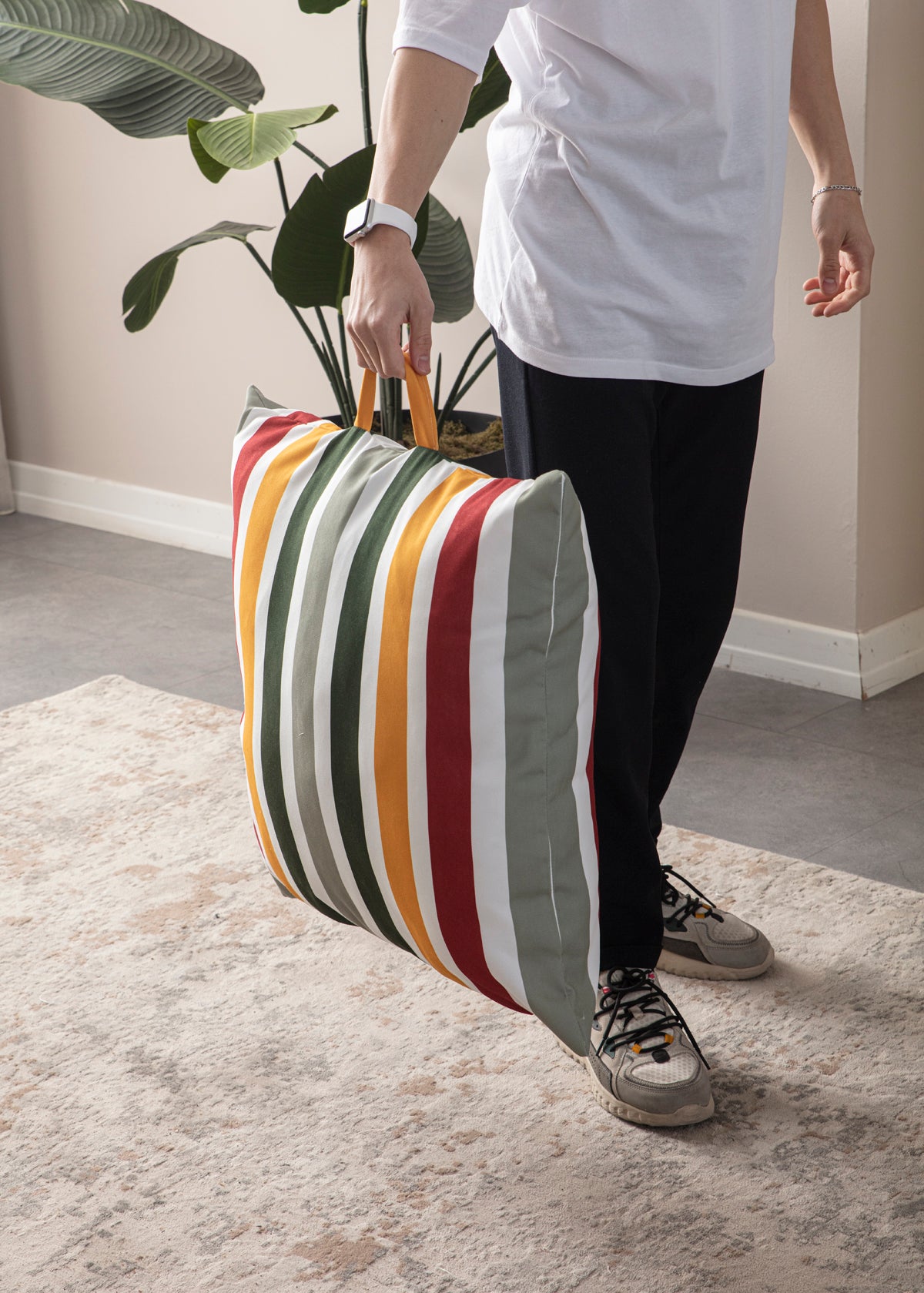 Kare Yer Minderi Aynasız, Dekoratif Puf Minder Kare, Taşınabilir Yastık, Gökkuşağı