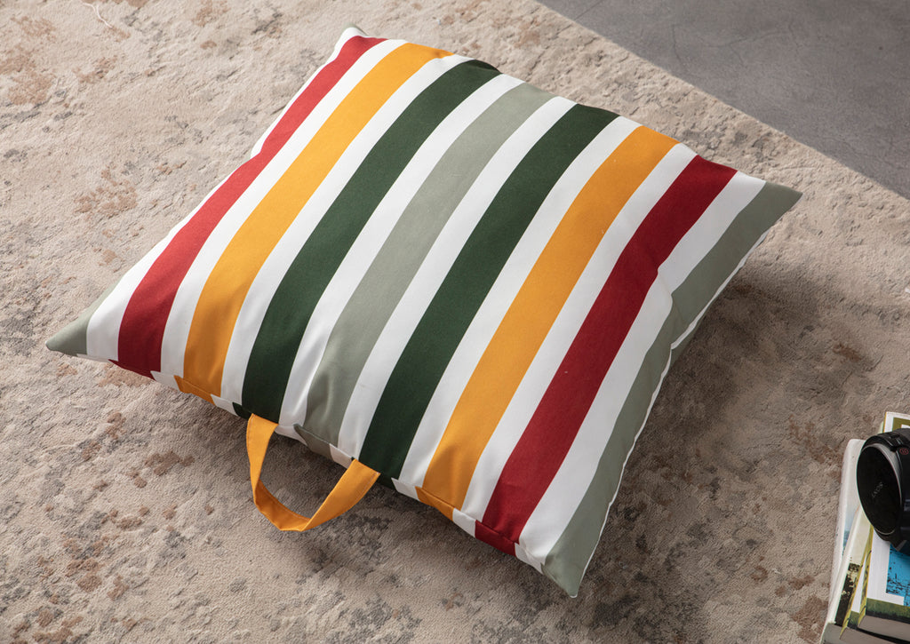 Kare Yer Minderi Aynasız, Dekoratif Puf Minder Kare, Taşınabilir Yastık, Gökkuşağı