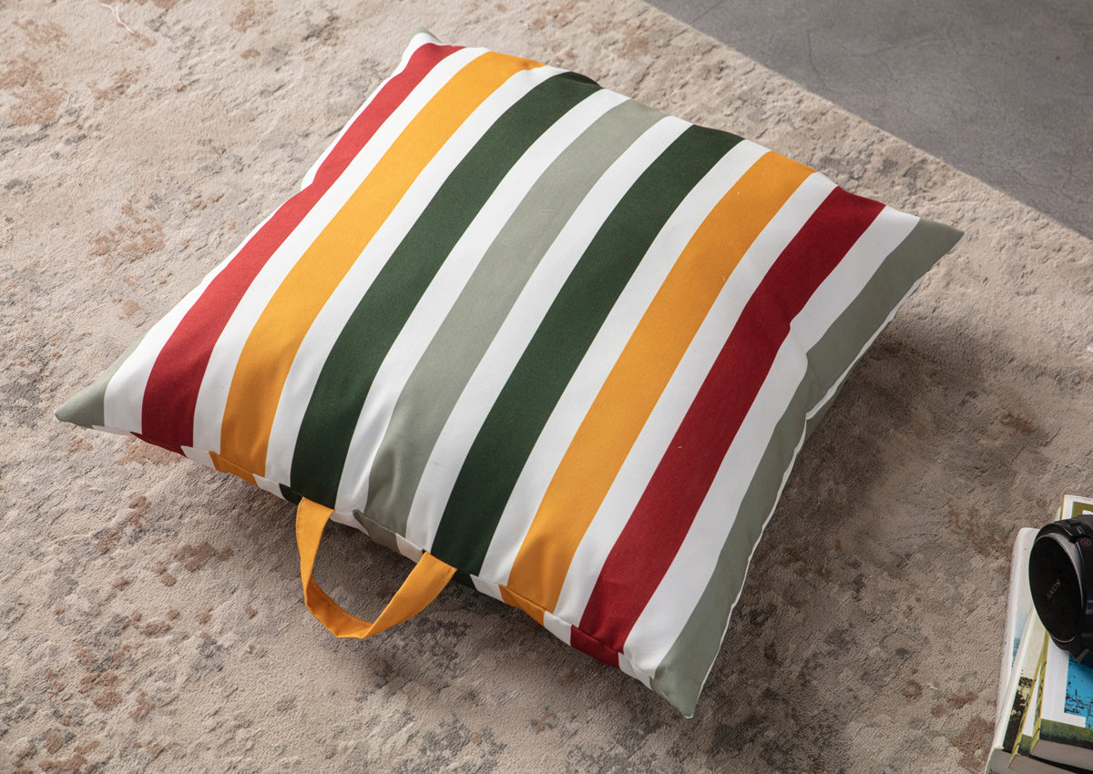 Kare Yer Minderi Aynasız, Dekoratif Puf Minder Kare, Taşınabilir Yastık, Gökkuşağı