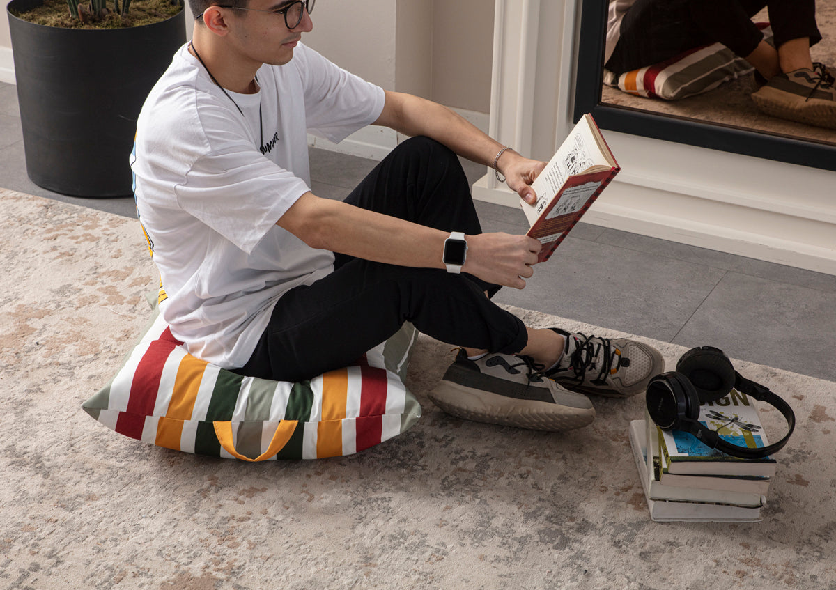 Kare Yer Minderi Aynasız, Dekoratif Puf Minder Kare, Taşınabilir Yastık, Gökkuşağı