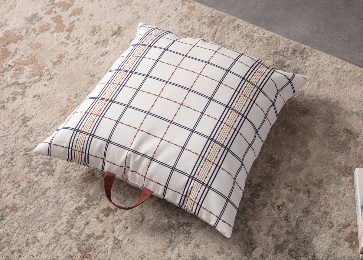 Kare Yer Minderi Aynasız, Dekoratif Puf Minder Kare, Taşınabilir Yastık, Ekoseli