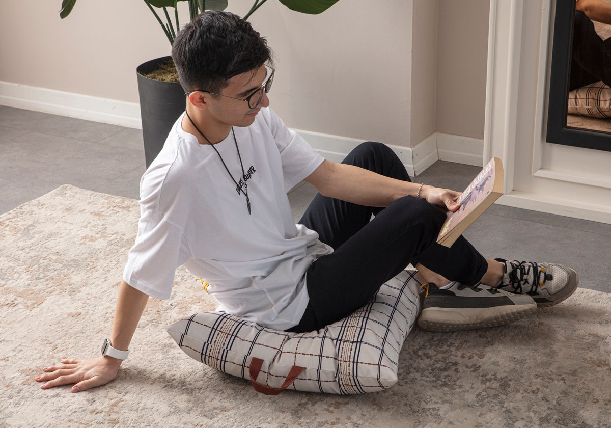 Kare Yer Minderi Aynasız, Dekoratif Puf Minder Kare, Taşınabilir Yastık, Ekoseli