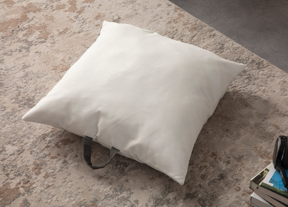 Kare Yer Minderi Aynasız, Dekoratif Puf Minder Kare, Taşınabilir Yastık, Krem