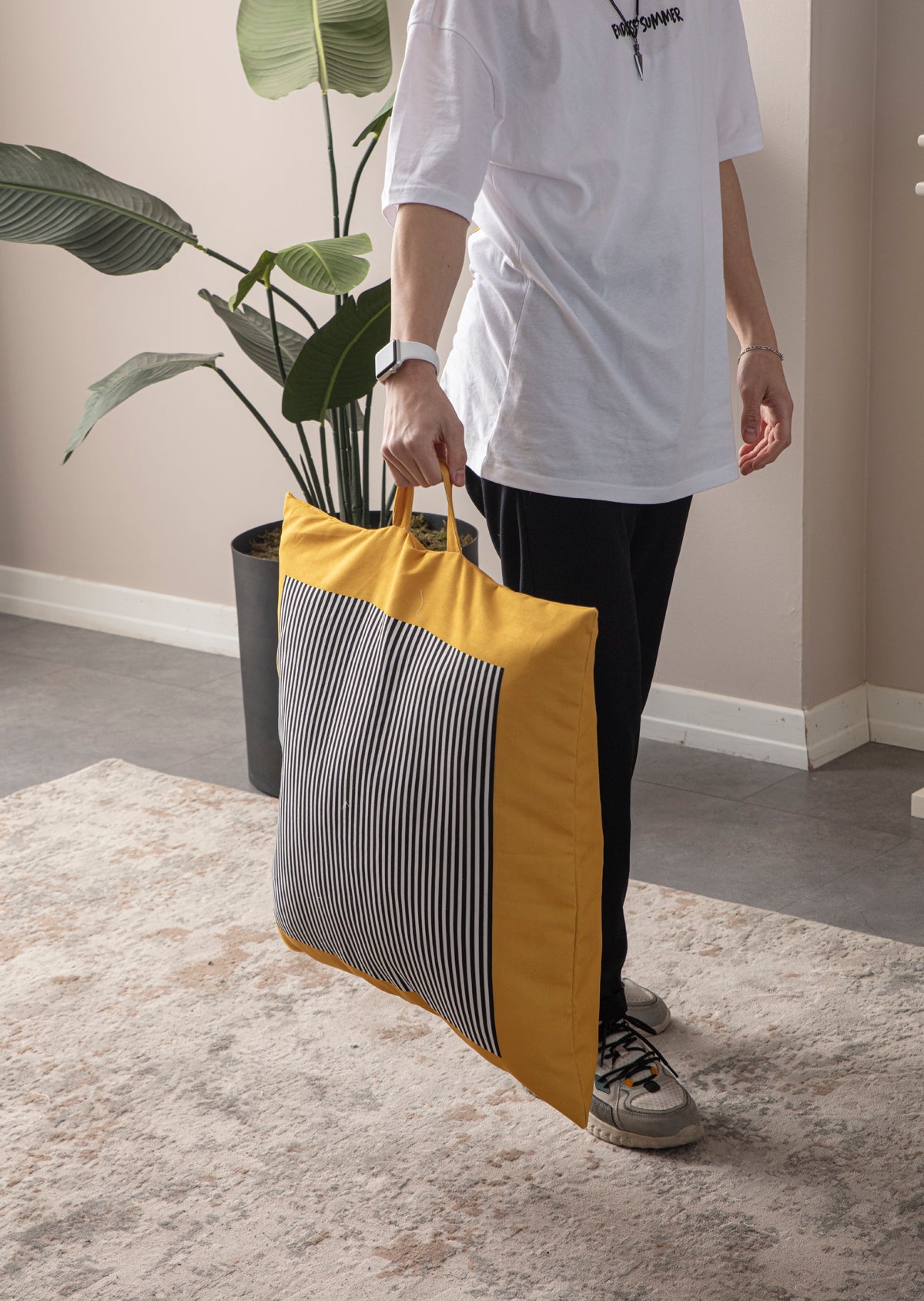 Kare Yer Minderi Aynasız, Dekoratif Puf Minder Kare, Taşınabilir Yastık, Sarı