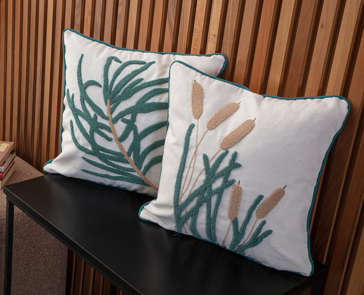 4'lü Kombin Dekoratif Punch İşlemeli Biyeli Keten Kırlent Kılıfı, 43x43cm