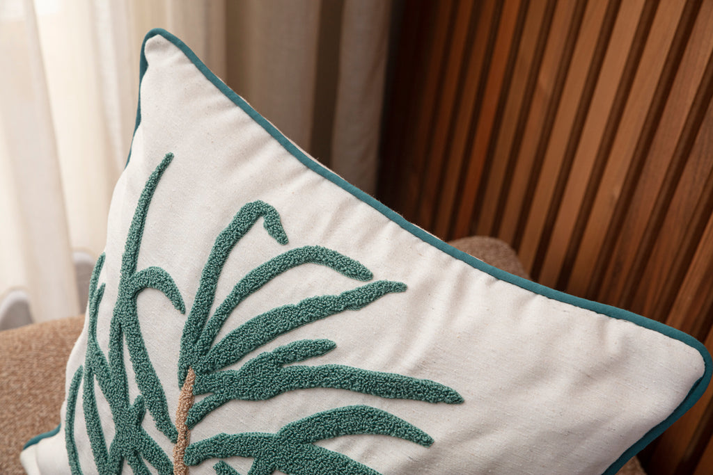 Dekoratif Punch İşlemeli Biyeli Keten Kırlent Kılıfı, 43x43cm