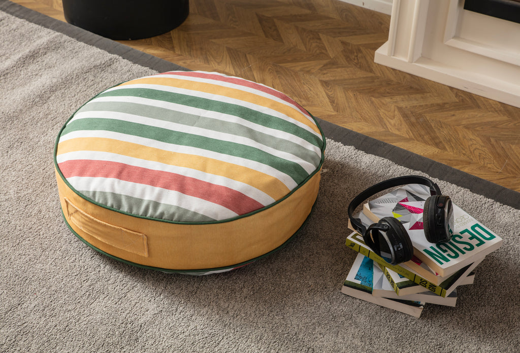 Yuvarlak Dekoratif Bahçe Minderi, Balkon Pufu 60x60cm, Gökkuşağı Desenli