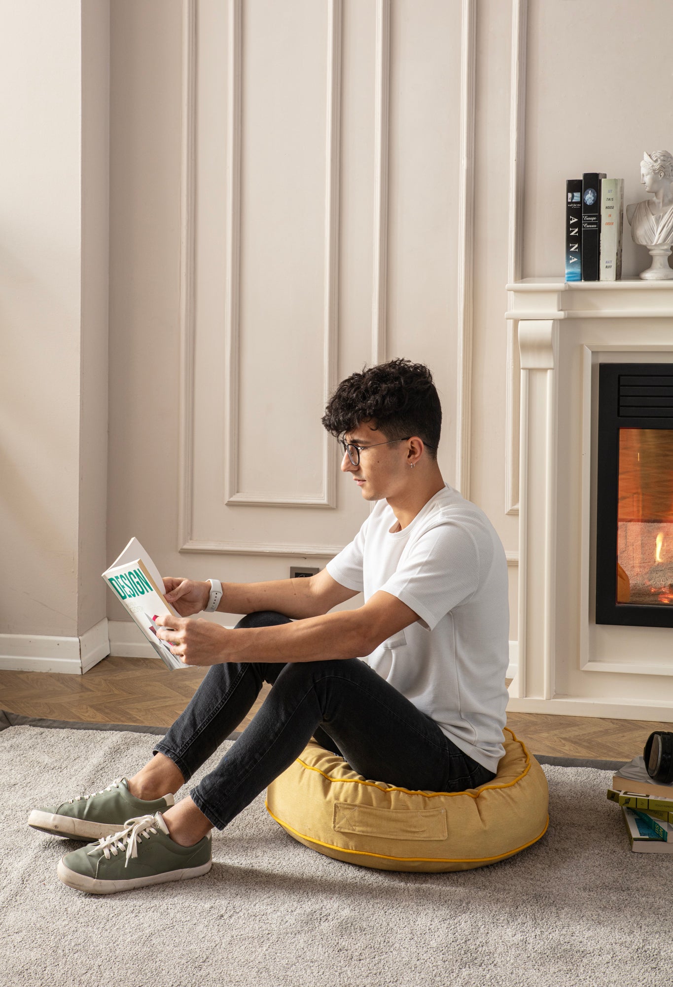 Yuvarlak Dekoratif Bahçe Minderi, Balkon Pufu 60x60cm, Gökkuşağı Desenli